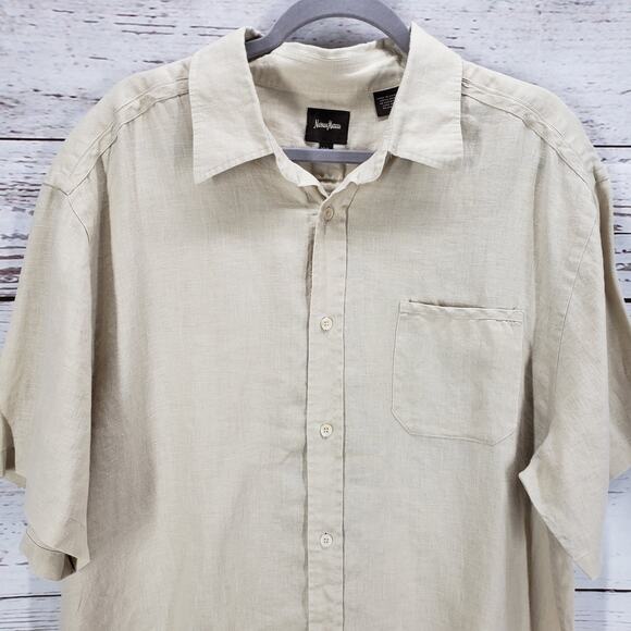Neiman Marcus Men's Beige 100%Linen Button Down Short Sleeve Shirt Size XXL - Picture 2 of 13
